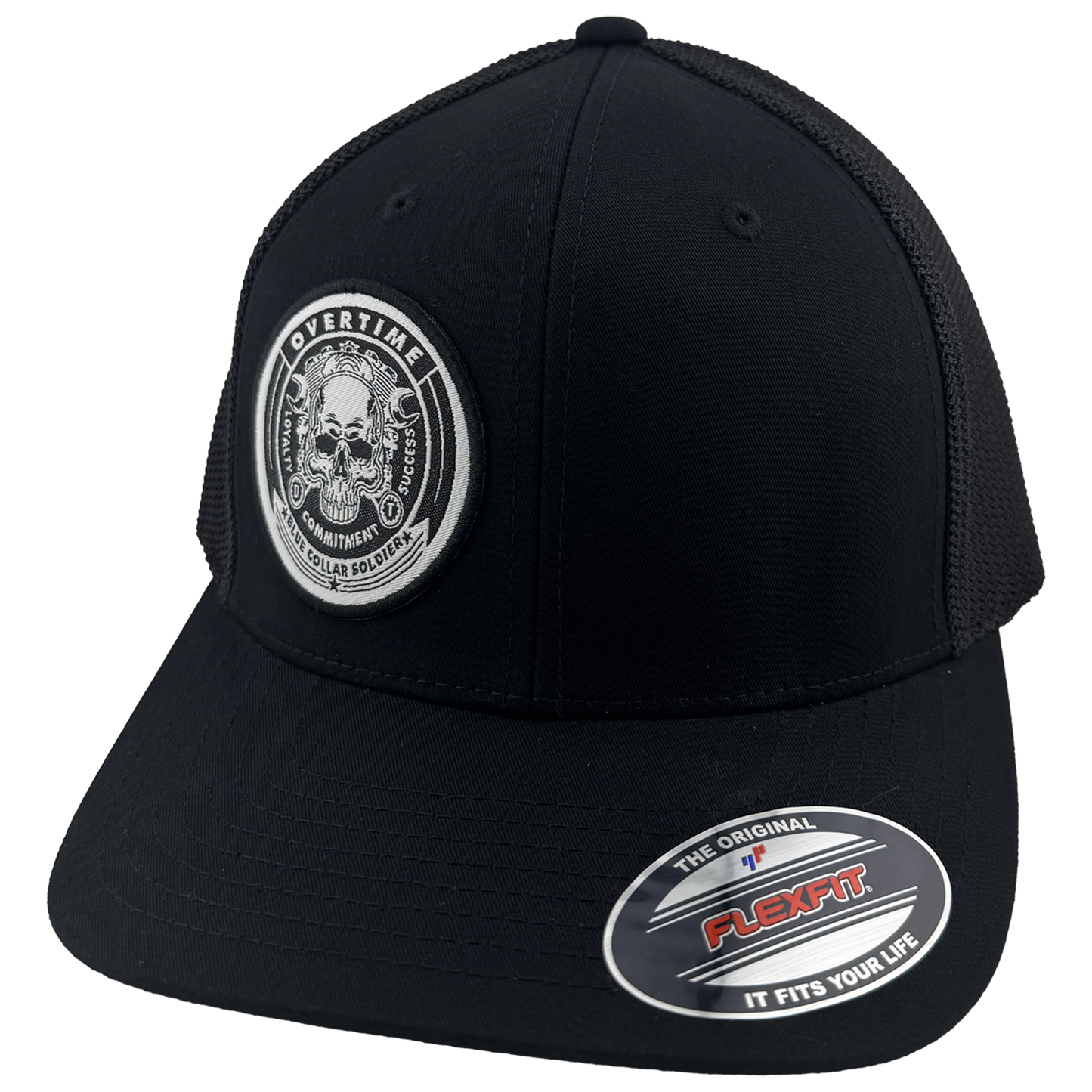 Skull and Motor Curved Black w/Mesh Flex Fit