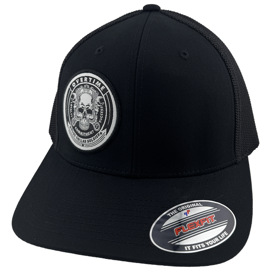 Skull and Motor Curved Black w/Mesh Flex Fit